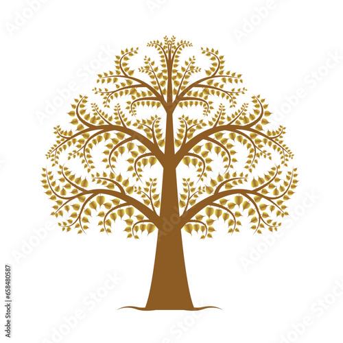 Gold Bodhi tree , Ficus religiosa or Sacred fig ,Symbols of Buddhism Vector Illustration.