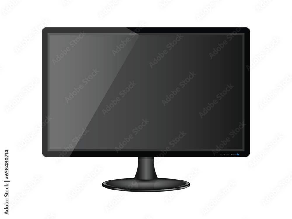 Isolated flat LCD television monitor, a technology display with a blank black screen Isolated flat LCD television monitor, a technology display with a blank black screen