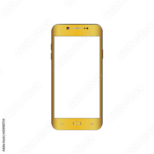 Vector illustration of gold smartphone with white screen, Empty panel on mobile phone