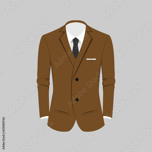 Businessman wearing a formal brown suit standing confidently in office attire