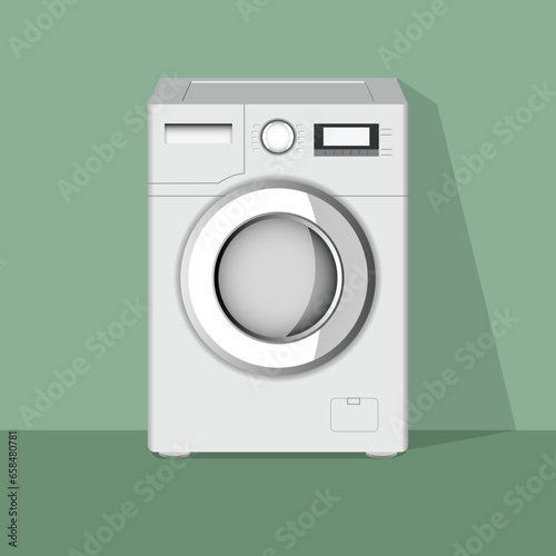 Isolated white vector washing machine icon for domestic laundry cleaning