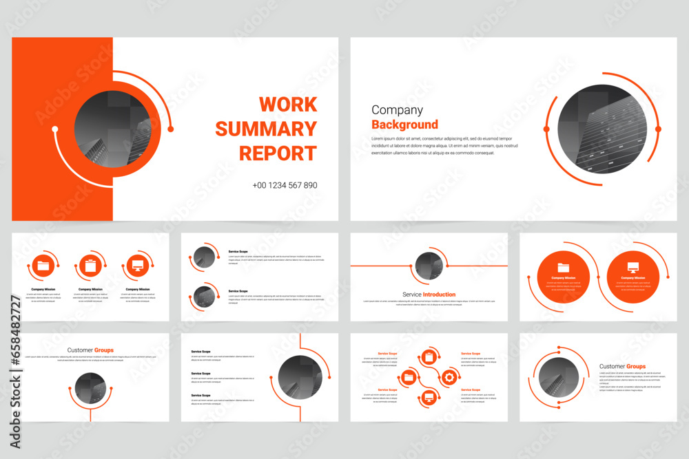 Red modern business work report slide presentation template - obrazy, fototapety, plakaty 