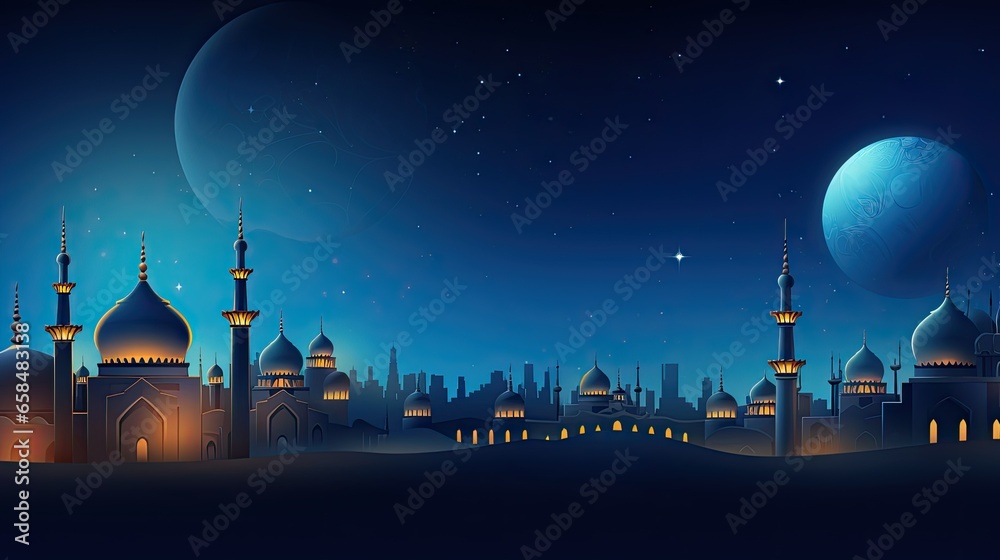 Illustration of the beautiful shiny mosque and ramadan islamic culture icon.