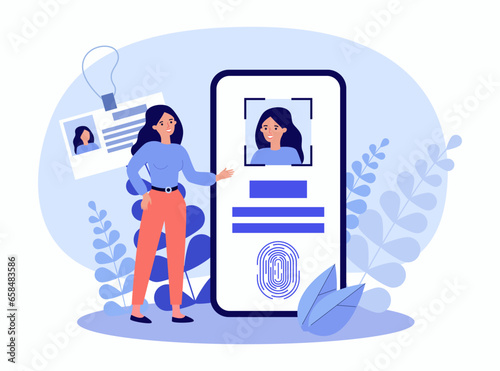 Face recognition system on smartphone vector illustration. Two-factor authentication and data security on mobile devices. Protection, safety, technology concept