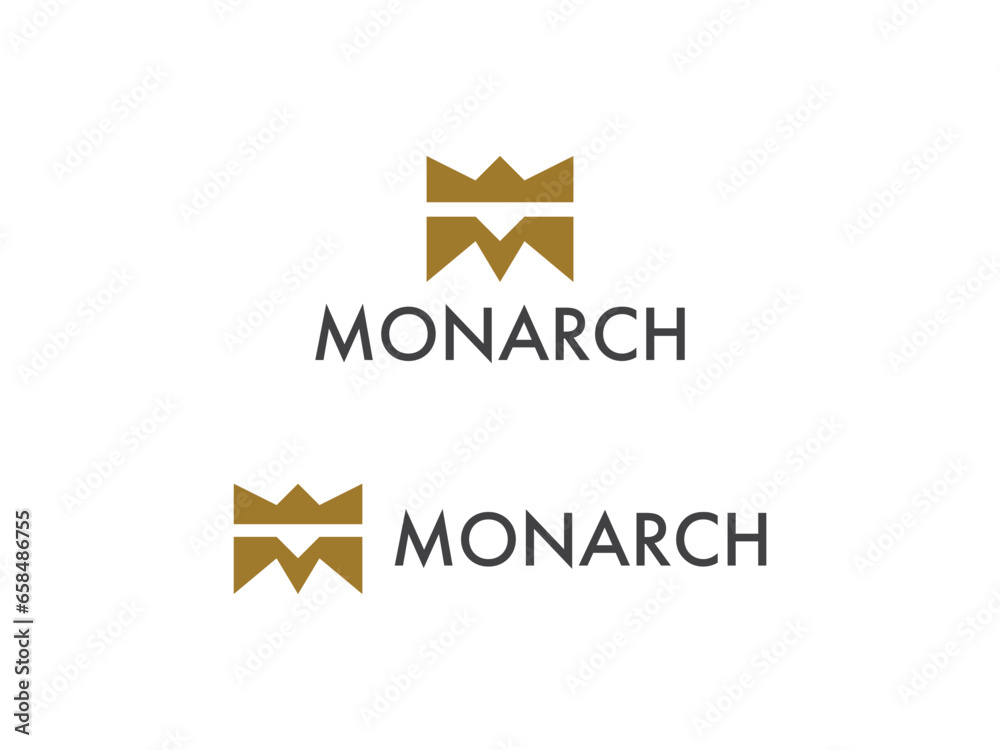 Obraz premium luxury royal letter M majestic crown monarch medieval gold logo design