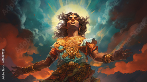 illustration of Indra in heaven is beautiful photo