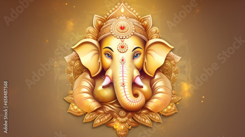 illustration of Face Golden Lord Ganesha so beautiful and perfection