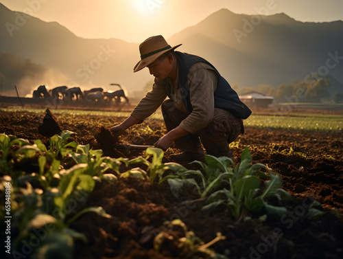 Photo realism of farmer working in the field