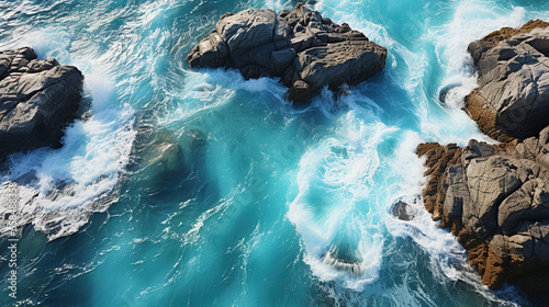 The Sea seen From Above with Vivid Colors and Water Streaks On a Paradise Beach and The Calm Sea © Image Lounge
