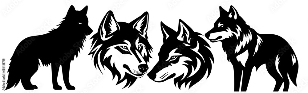 black and white illustration of wolf