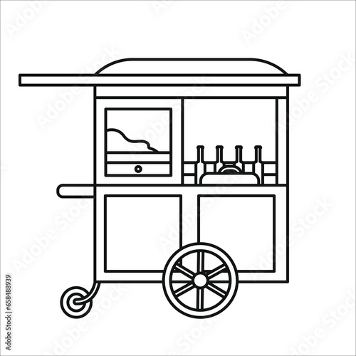 Chicken noodle food cart in line art style, gerobak mie ayam, gerobak cwi mie, gerobak mi pangsit