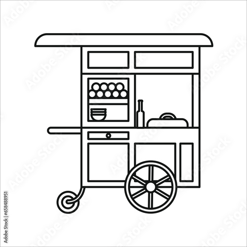 Meatball food cart in line art style, gerobak bakso or baso, gerobak bakwan or mie, gerobak siomay or batagor