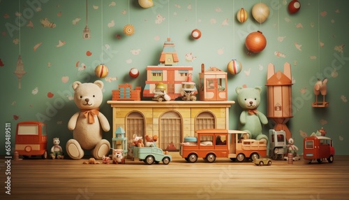 Playroom for children with classic toys as backdrop for studio photo of child © NAITZTOYA