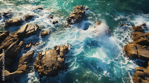 The Sea seen From Above with Vivid Colors and Water Streaks On a Paradise Beach and The Calm Sea