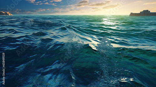 Calm Ocean Water and Small Waves Selective Focus Background