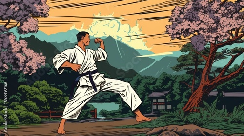 Taekwondo practitioner executing a kick. Fantasy concept , Illustration painting.