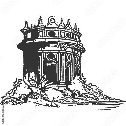 Uncharted Ruins Vintage Illustration Vector