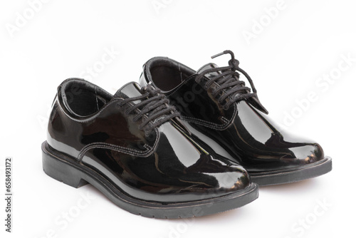 Black leather shoes isolated on white background