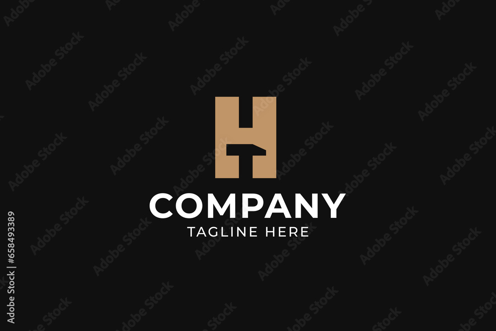 letter H with hammer negative space logo vector design