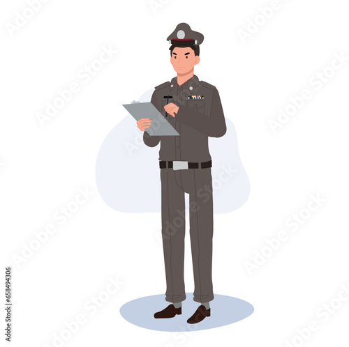 Thai Police Officer Issuing Fine. Traffic Violation Fine by Thai Cop