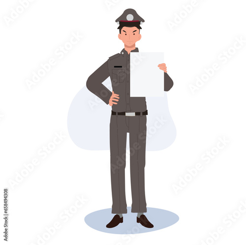 Thai Police Officer Issuing Fine. Traffic Violation Fine by Thai Cop