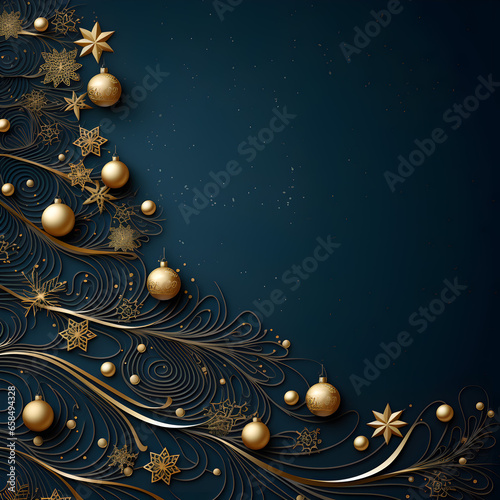 Very Elegant Christmas Themed Design Illustration over Dark Blue Background with Gold Accents photo