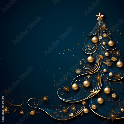 Very Elegant Christmas Themed Design Illustration over Dark Blue Background with Gold Accents