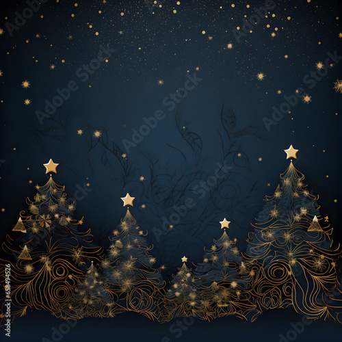 Elegant Christmas Themed Design over Blue Background with Gold photo