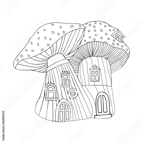 Mushroom House Coloring Pages for kids hand drawn mushroom house illustration