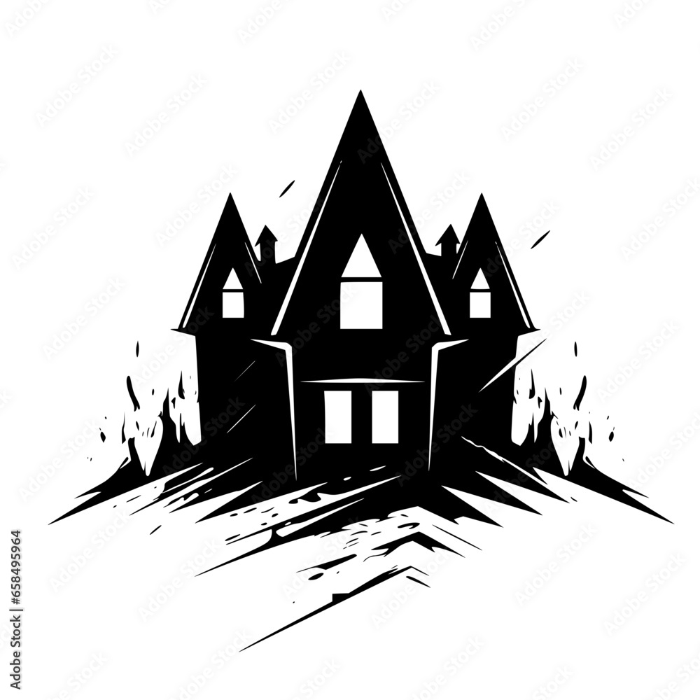 Silhouette haunted house, castle , Halloween, vector, Line art, illustration, black