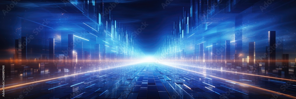 illustration of futuristic high-speed light in cyberspace. Information technology network of data center, generative AI illustration of futuristic high-speed light in cyberspace. Information technology network of data center, generative AI