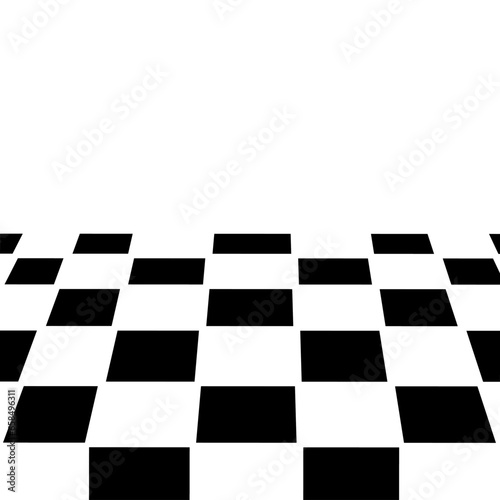 Black and white checkered background of interior living room.