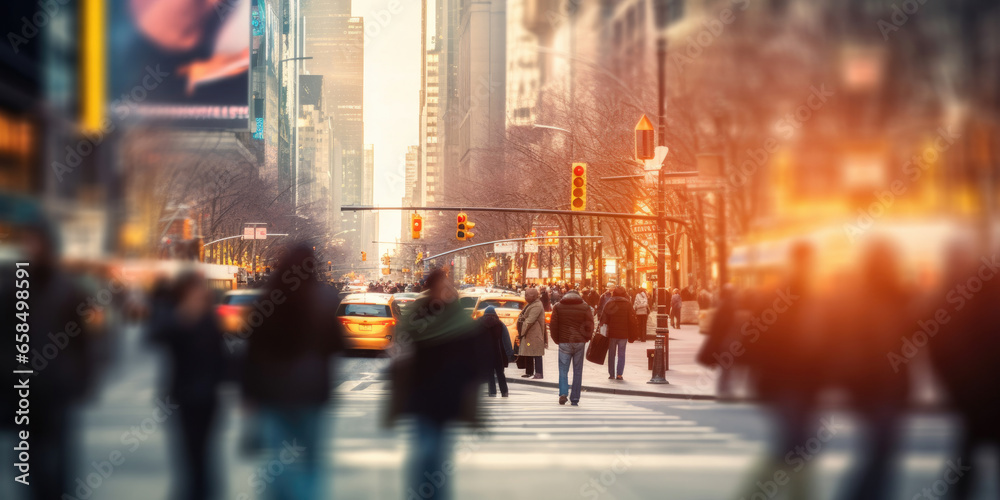 Fototapeta premium City Life in Motion. A Bokeh Blur of People Walking through the Busy Streets.