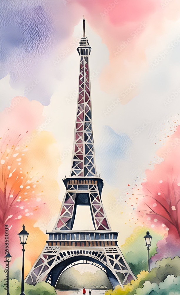 Eiffel tower in watercolor style.