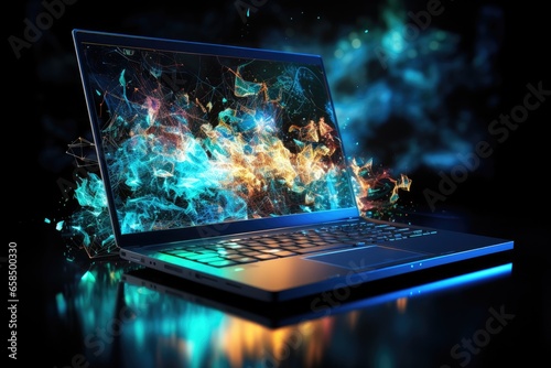 Laptop futuristic background Data Transfer. technology concept. Futuristic cyberspace background. Generative AI