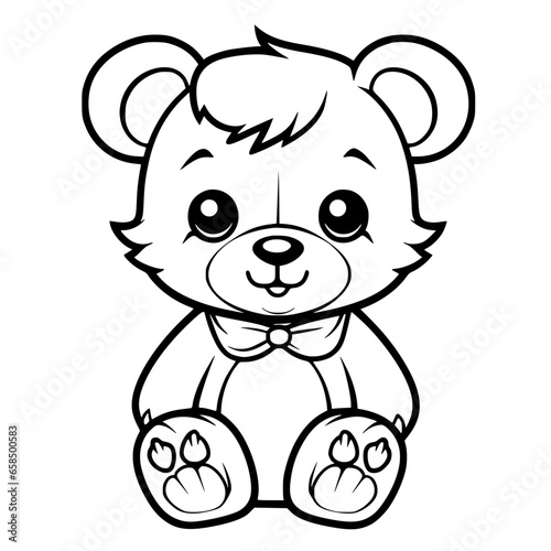 Kawaii Cute Bear Handdrawn Coloring Page Illustration