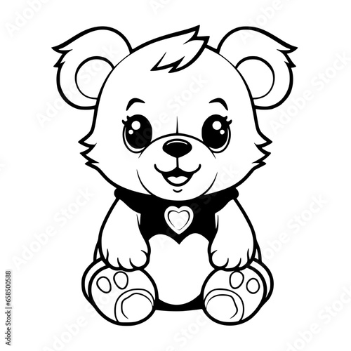 Kawaii Cute Bear Handdrawn Coloring Page Illustration