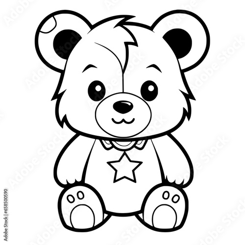 Kawaii Cute Bear Handdrawn Coloring Page Illustration