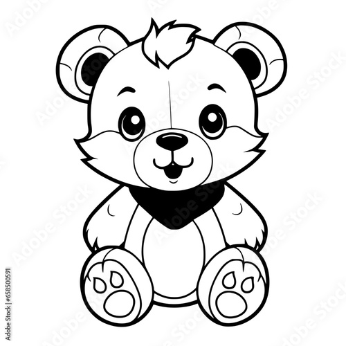 Kawaii Cute Bear Handdrawn Coloring Page Illustration