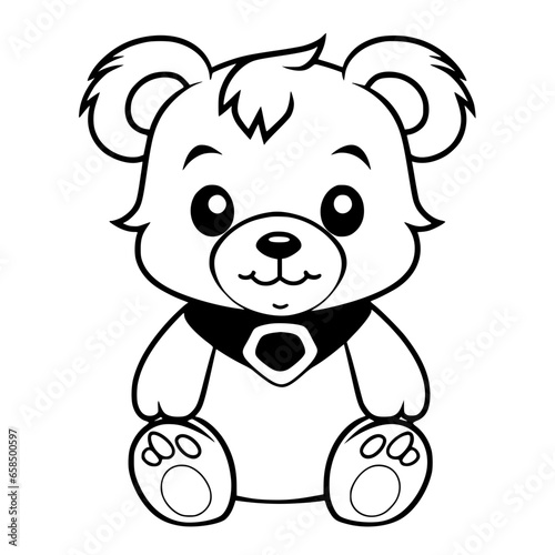 Kawaii Cute Bear Handdrawn Coloring Page Illustration