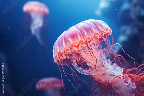 Generative AI : Macro shooting under water mediterranean jellyfish close up © The Little Hut