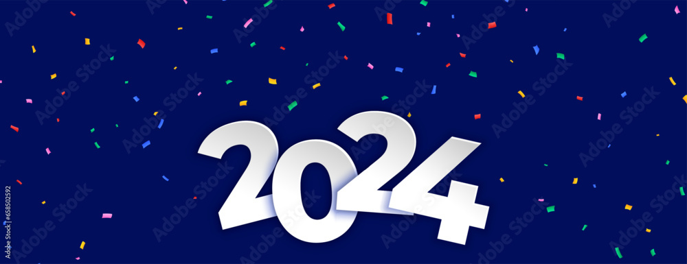 happy new year 2024 wishes banner with confetti celebration
