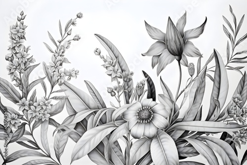 Black, white and grey floral renaissance background, high detail, sharp details photo