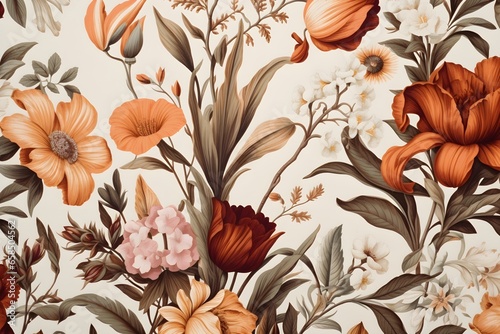 Orange and beige floral renaissance background, high detail, sharp details photo