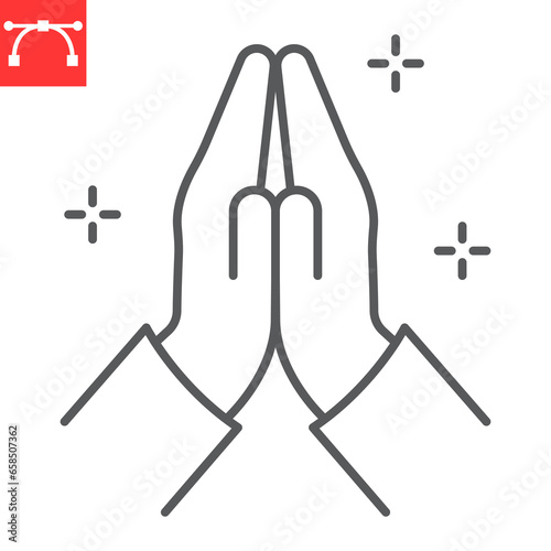 Folded hands line icon, grateful and gratitude, pray vector icon, vector graphics, editable stroke outline sign, eps 10.