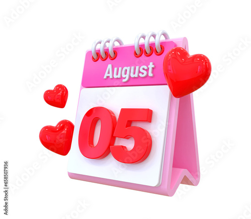 5th Month August Calendar Love 3d