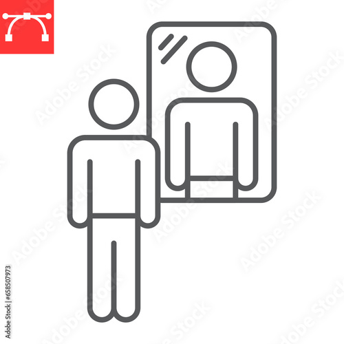 Introspection line icon, mindfulness and reflection, man standing at mirror vector icon, vector graphics, editable stroke outline sign, eps 10.