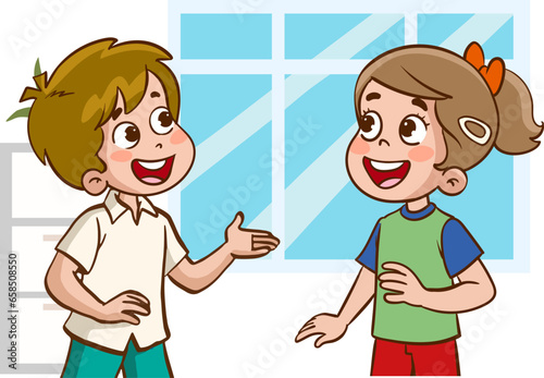 vector illustration of cute kids chatting