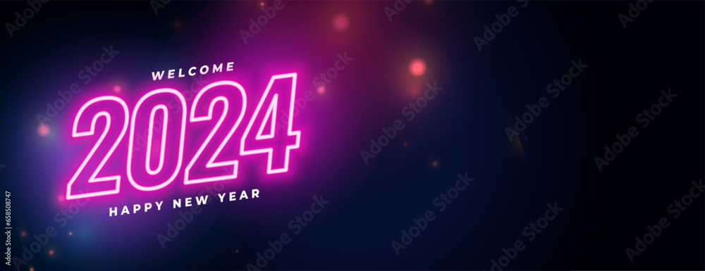 neon style 2024 new year eve celebration wallpaper design - obrazy, fototapety, plakaty 
