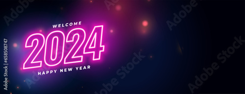 Print op canvas neon style 2024 new year eve celebration wallpaper design